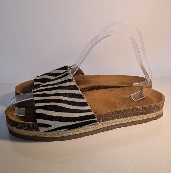 YOKONO Calf Hair Leather Zebra Print Slide Sandals Made in Spain Women's 9 - Picture 6 of 11